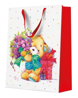 Papírenské zboží - Dárková taška big - Teddy Bear with Flowers 30x12x41 cm